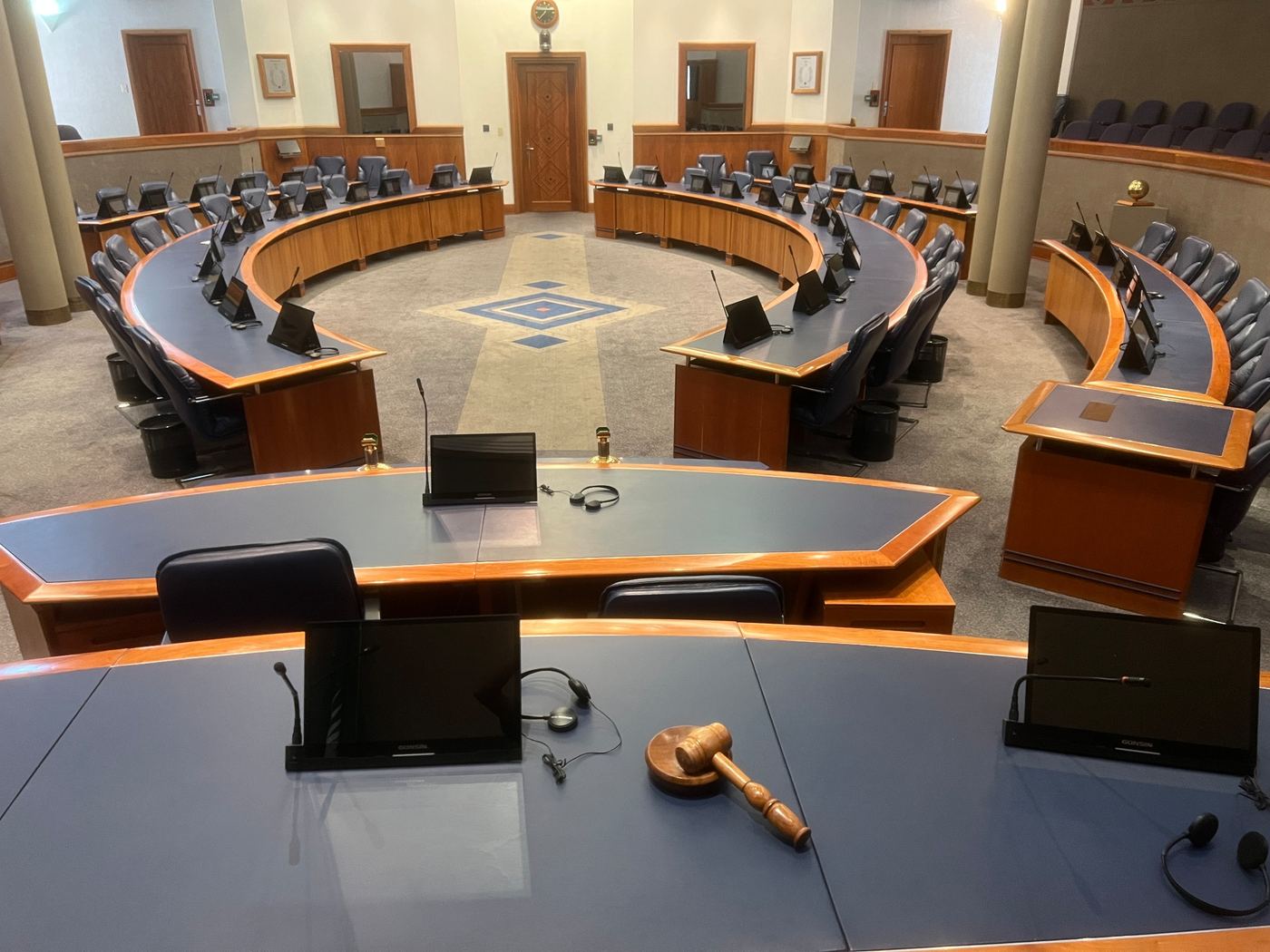 National Council Chamber — full view of delegate desks with conference units