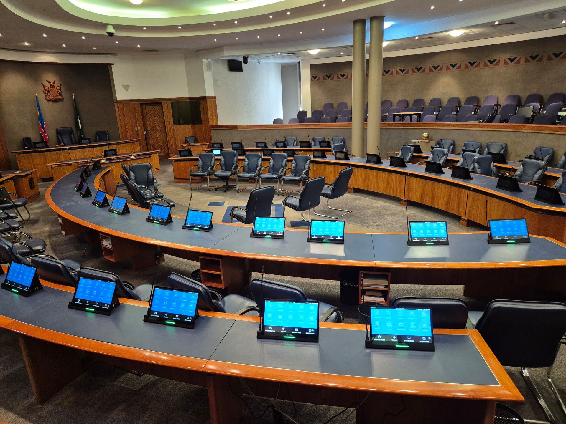 Digital conference system installed by Aspect Technologies in the National Council Chamber, Parliament of Namibia